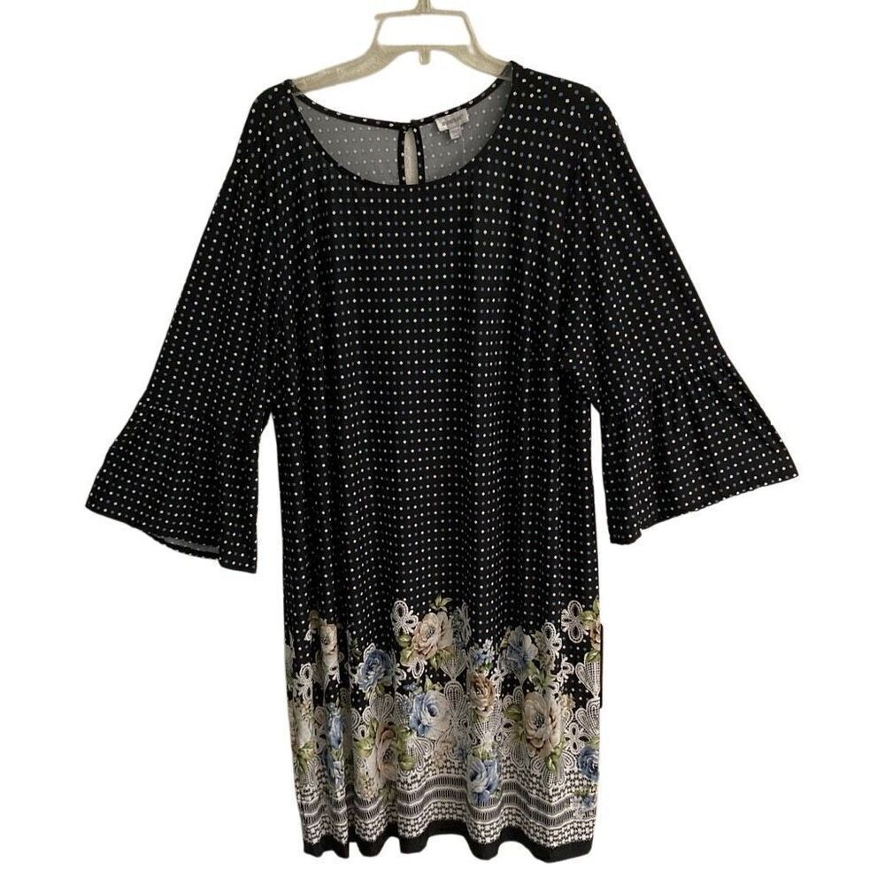 Avenue bell sleeve A line polkadot floral lace print midi dress womens 26/28 New